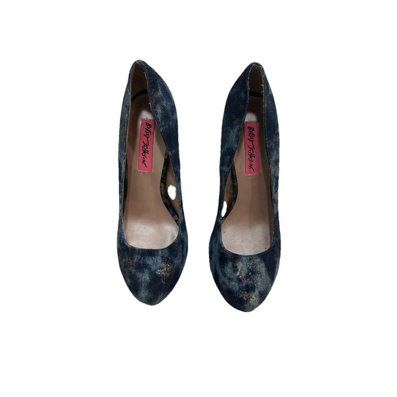 Betsey Johnson Sophiaa Denim and Gold Platform Heel 7 - Picture 1 of 7